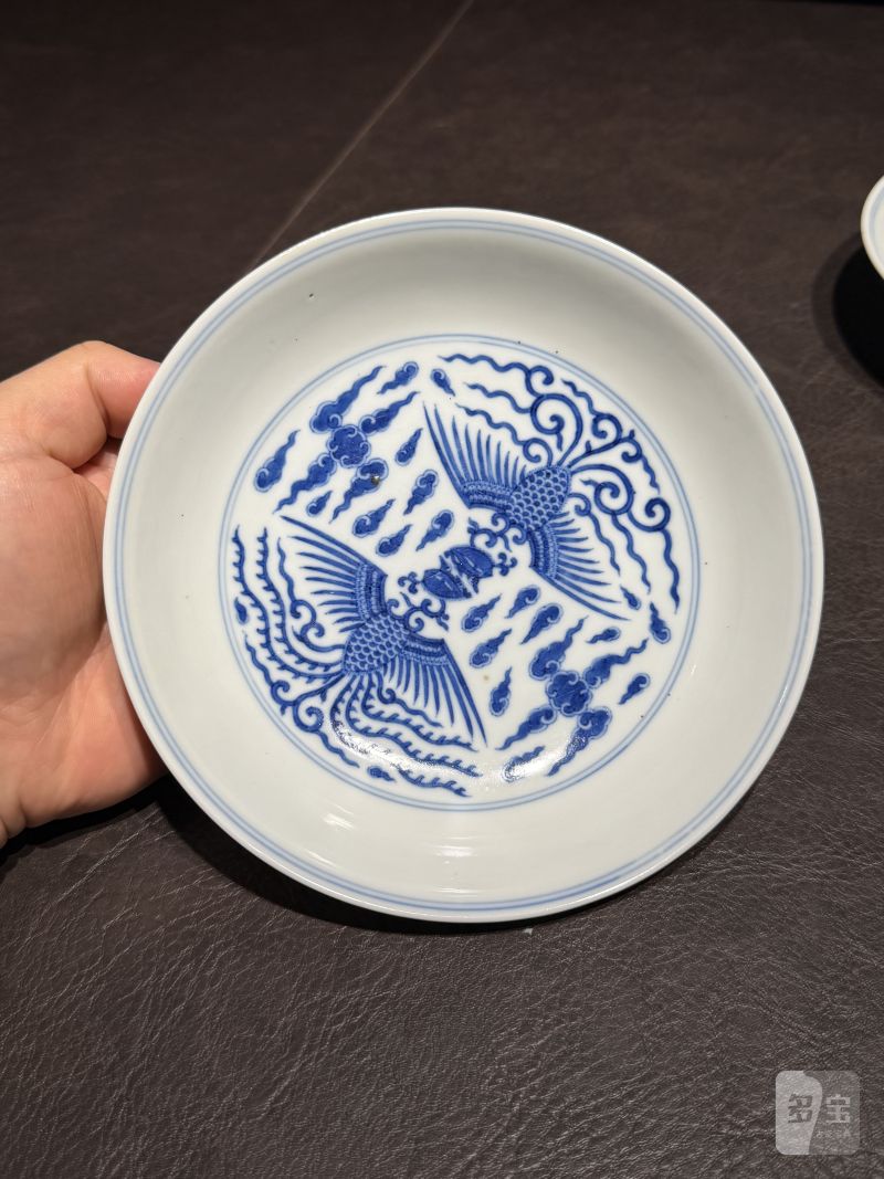 清乾隆 青花对头凤纹盘一对 - 图10